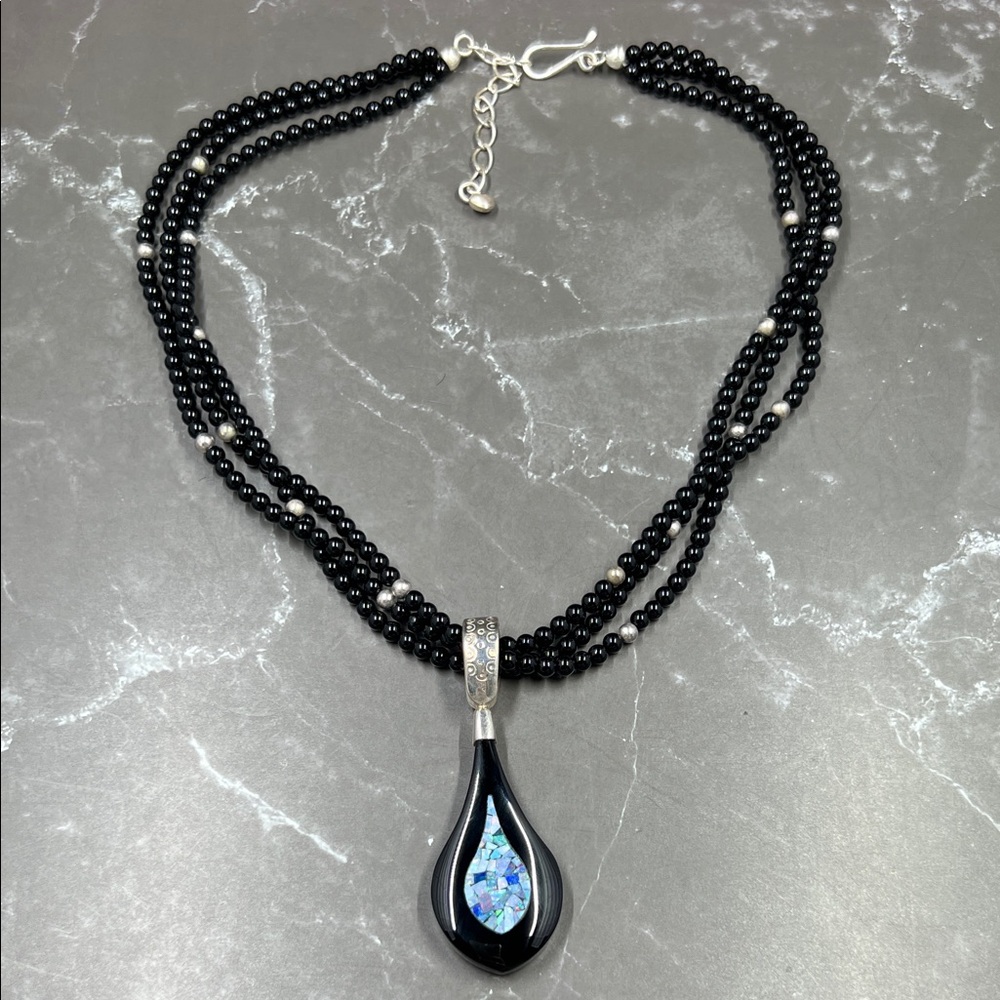 Jay King DTR Mine Finds Black Agate 925 Inlaid Pendant Necklace